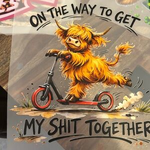 Yellow Highland Cow Scooter Graphic Tee/Print